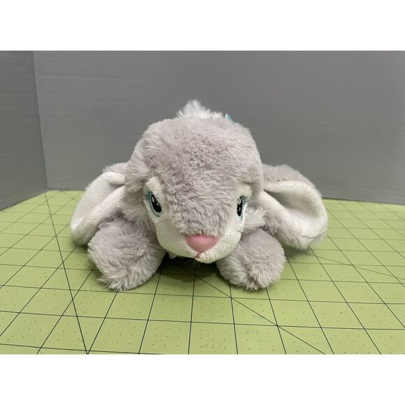 Walmart Small 8” Bunny Rabbit Gray Floppy Laying Gingham Bow Embroidered Eyes - Picture 1 of 9